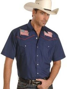 NWT Ely Cattleman Patriotic USA Flag Pearl Snap Western Shirt